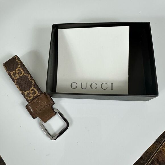Gucci GG Canvas Leather Key Ring Charm With Boc - Picture 2 of 5